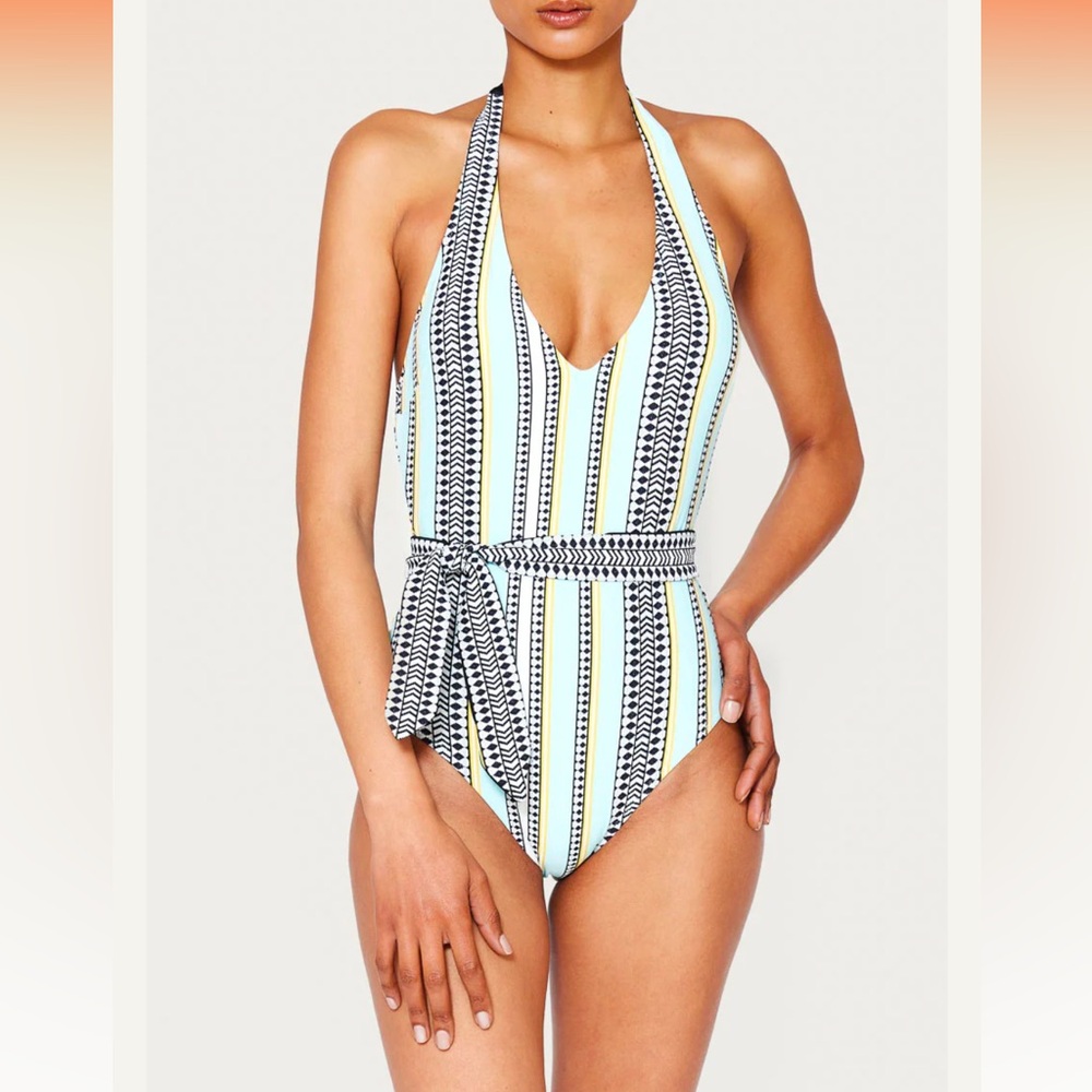 lemlem Neela Deep V Belted One Piece Bathing Suit NWT